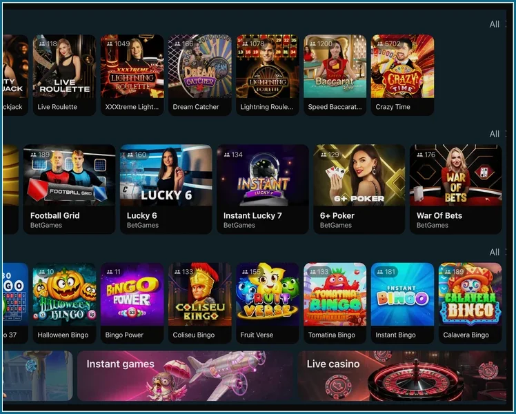 Live Roulette, Lightning Roulette, Dream Catcher, Crazy Time und Football Grid